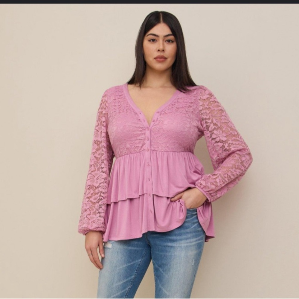 Torrid Mauve Lace Tiered Blouse